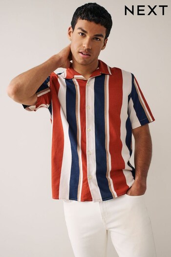Rust Brown Stripe Short Sleeve Shirt (C32766) | £28