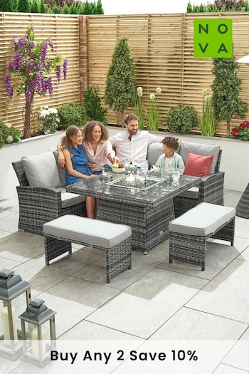 Nova Outdoor Living Grey Rattan Effect Cambridge Compact Corner Sofa Set with Fire Pit Table (C32803) | £1,500