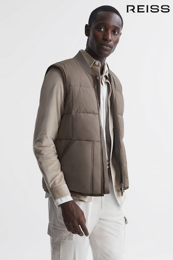 Reiss Mushroom Pilgrim Quilted Contrast Trim Gilet (C32909) | £198