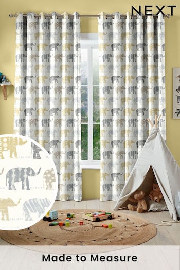Lemon Yellow Kids Patterned Elephants Made To Measure Curtains (C32965) | £82