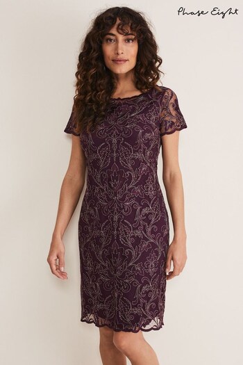 Phase Eight Purple Heather Embroidered Dress (C33051) | £150