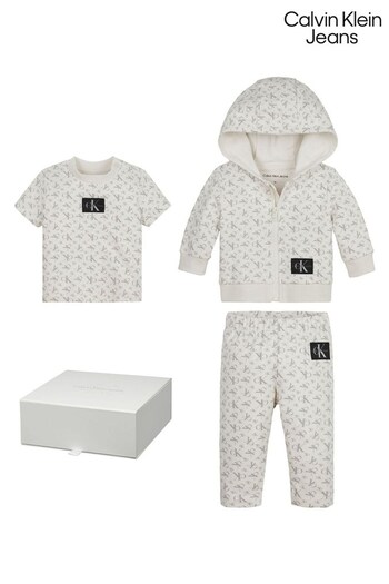 Calvin Klein Jeans Baby Cream Monogram Logo Joggers Giftpack (C33056) | £60