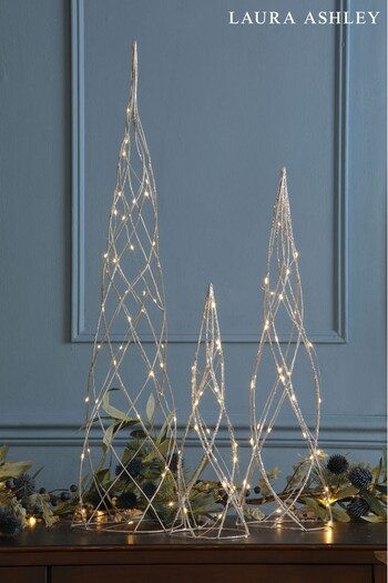 Laura Ashley Set of 3 Silver Glitter LED Trees (C33063) | £50