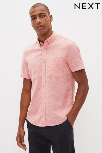 Light Pink Regular Fit Linen Blend Short Sleeve Shirt (C33070) | £14