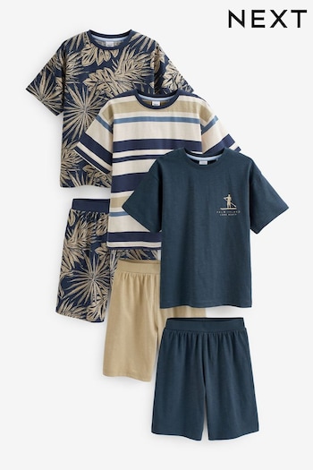 Navy Blue Palm Print Short Pyjamas 3 Pack (3-16yrs) (C33118) | £32 - £39
