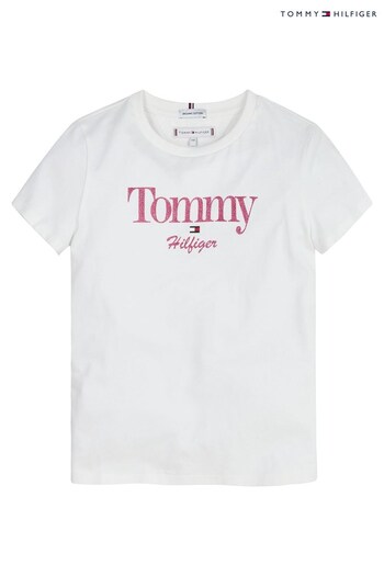 Tommy Hilfiger White Graphic Glitter T-Shirt (C33219) | £30 - £35