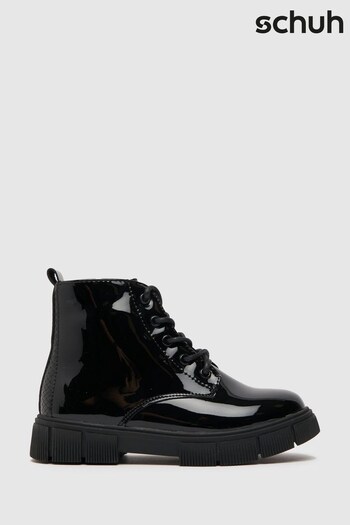 Schuh Black Chant Patent Lace Boots logo-tape (C33254) | £30 - £32