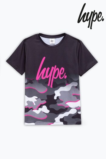 Hype. Girls Pink Line Camo Fade Script T-Shirt (C33534) | £18
