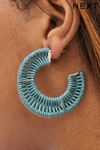 Denim Turquoise Blue Wrap Hoop Earrings (C33591) | £10