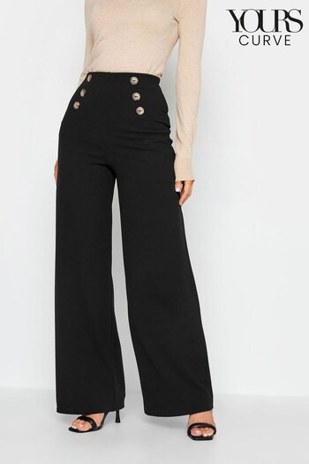 Yours Curve Black Button Detail Wide Leg Trousers Baby (C33617) | £39