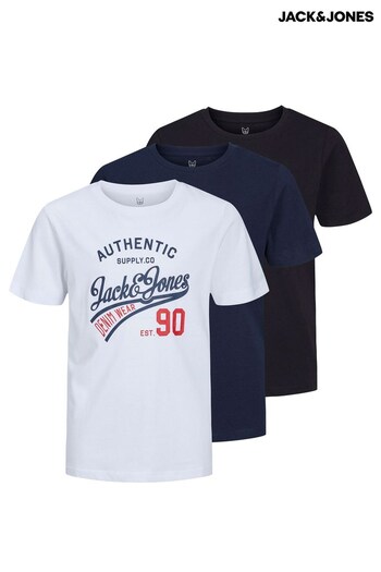 JACK & JONES White 3 Pack Short Sleeve Printed T-Shirts (C33732) | £25