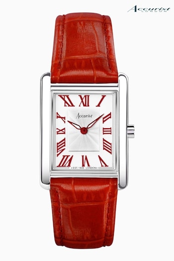 Accurist Womens Red Rectangle Leather Strap Analogue Watch (C33828) | £169