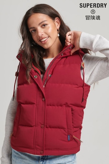 Superdry Red crome Everest Faux Fur Puffer Gilet (C34082) | £90
