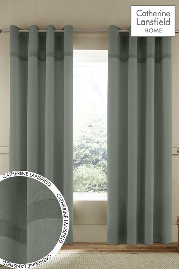 Catherine Lansfield Green Melville Woven Texture Cotton Eyelet Unlined Curtains (C34106) | £21 - £50