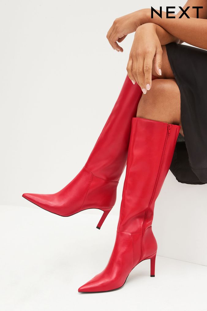 Knee high red boots 2024 uk