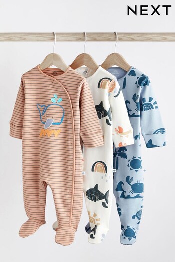 Blue/Orange Baby Sleepsuits 3 Pack (0-2yrs) (C34374) | £20 - £22