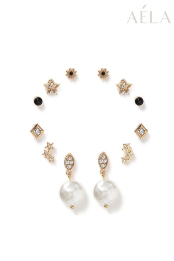 Aela Cream Pave And Pearl Crystal Earrings 6 Pack (C34543) | £15