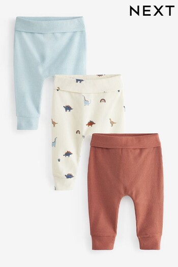 Ecru Cream/Rust Brown Dinosaur Baby Leggings 3 Pack (C34571) | £15 - £17