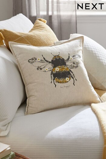 Ochre Yellow Embroidered Bee Cushion (C34740) | £14