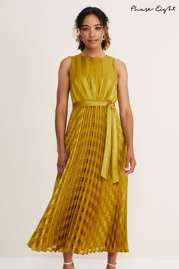 Phase Eight Yellow Beverley Jacquard Striped Midaxi Dress (C34769) | £140