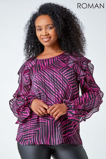 Roman Pink Petite Geometric Frill Sleeve Top (C34773) | £35