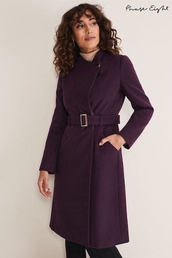 Phase Eight Purple Susie Collarless Wrap Coat (C34932) | £199
