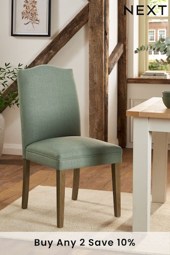 Set of 2 Soft Linen Look Dark Sage Green Malvern Oak Effect Leg Dining Chairs (C34961) | £225