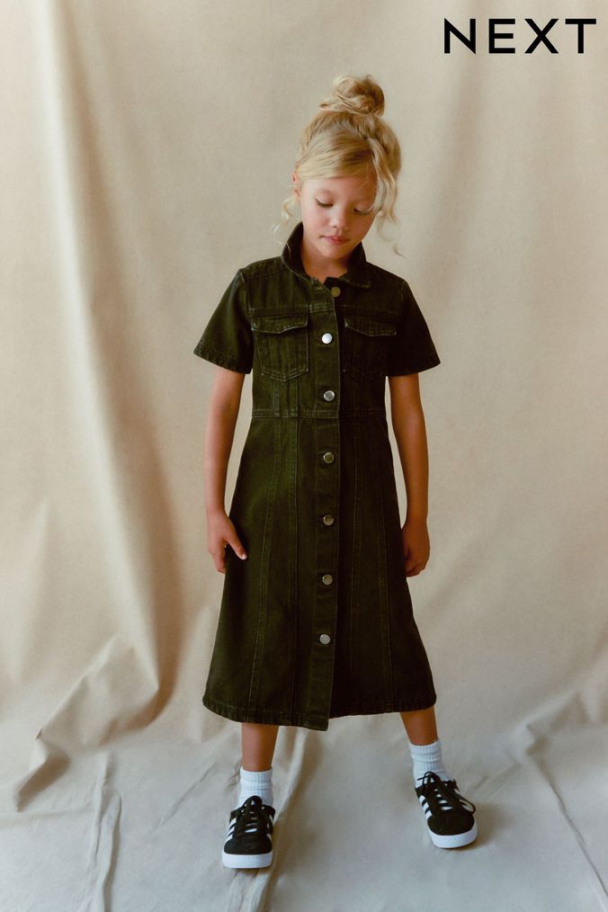 Girls black shop denim dress