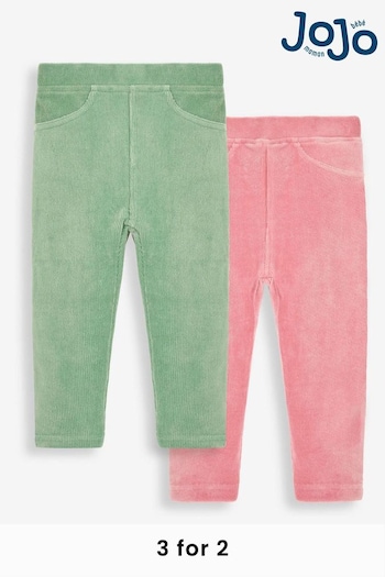 JoJo Maman Bébé Green & Rose Pink 2-Pack Jersey Cord Jeggings (C35104) | £22