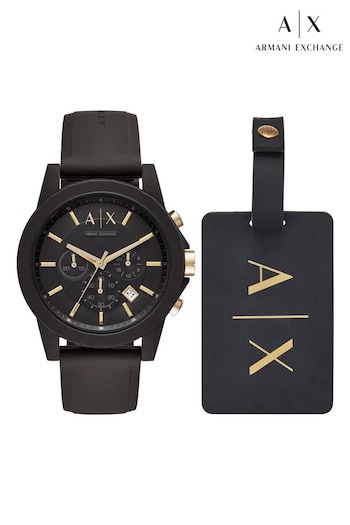 Armani Exchange Gents Outerbanks Black Watch & Luggage Tag Gift Set (C35185) | £159