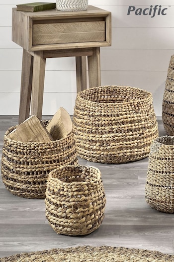 Pacific Set of 3 Natural Water Hyacinth Stripe Detail Baskets (C35298) | £130