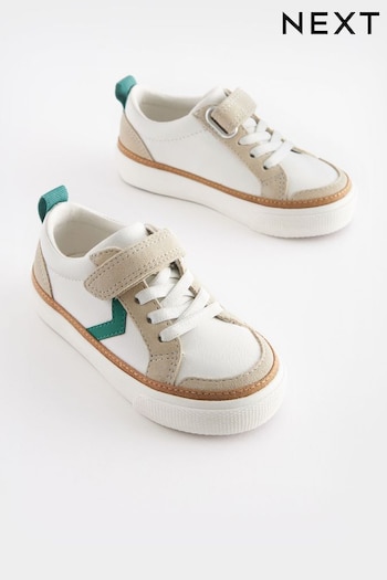 White/Green Standard Fit (F) Touch Fastening Chevron Trainers (C35401) | £15 - £19
