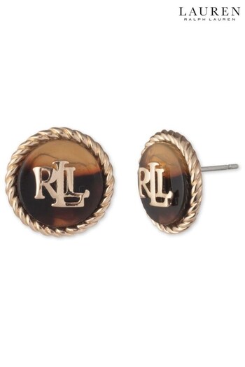 Lauren Ralph Lauren Gold Tone Logo Tortortoiseshell Stud Earrings (C35481) | £40