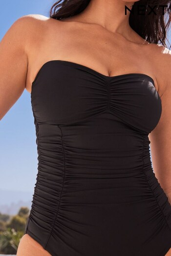 Black Tummy Control Ruched Bandeau Swimsuit (C35711) | £40