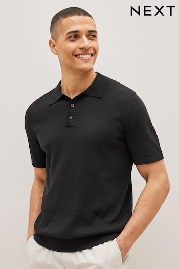 Black Knitted Polo Shirt (C35880) | £20