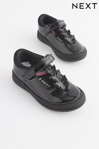 Black Patent Infant School Leather Butterfly T-Bar Shoes (C35981) | £33 - £39