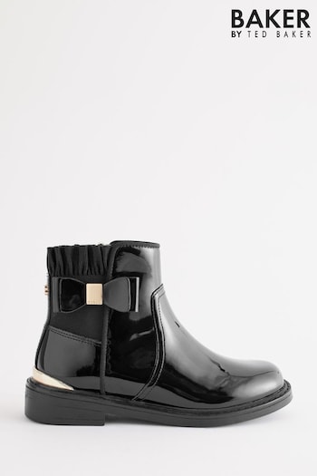 Baker by Ted Baker Girls Patent Chelsea Black Boots Altra with Bow (C36080) | £50 - £52