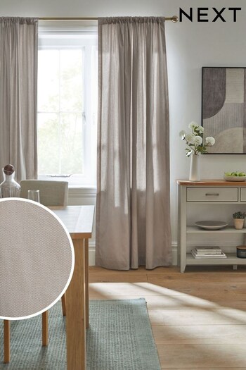 Dark Natural Cotton Slot Top Lined Curtains (C36304) | £18 - £88