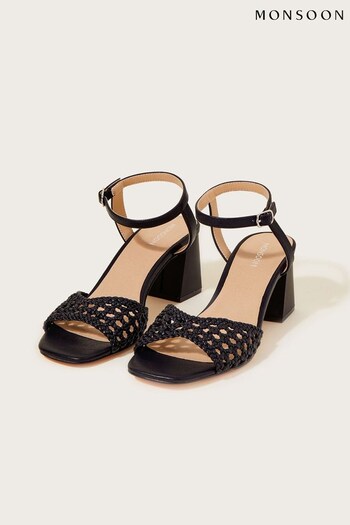 Monsoon Wendy Black Woven Block Heel Sandals (C36490) | £55