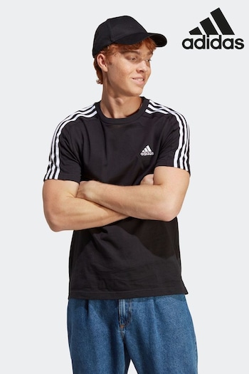 adidas Black Sportswear Essentials Single Jersey 3-Stripes T-Shirt (C36527) | £23
