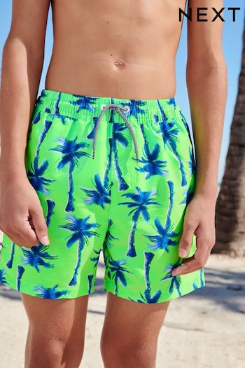 Fluro Green Palm Tree Swim Shorts (3-16yrs) (C36624) | £9 - £15