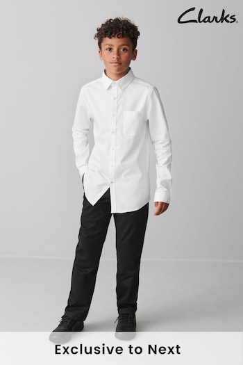 Clarks White Long Sleeve Senior Boys School Shirt with Stretch (C36809) | £10 - £16