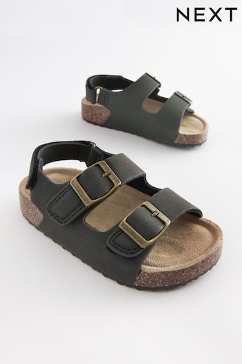 Black Standard Fit (F) Cushioned Footbed Double Buckle Touch Fastening Corkbed Sandals (C36862) | £16 - £18