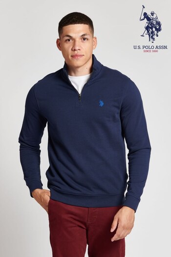 U.S. Polo Stripe Assn. Mens Navy Blazer Estate Blue DHM 1/4 Zip Funnel Neck Sweatshirt (C37024) | £55