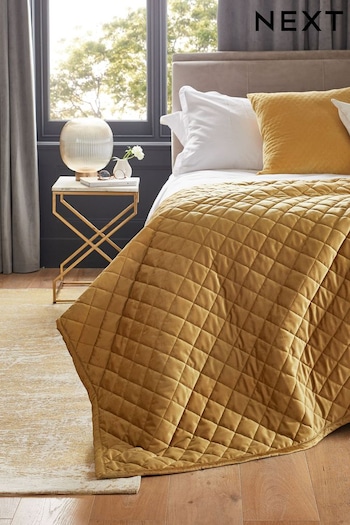 Ochre Yellow Hamilton Velvet Quilted Bedspread (C37054) | £60 - £100