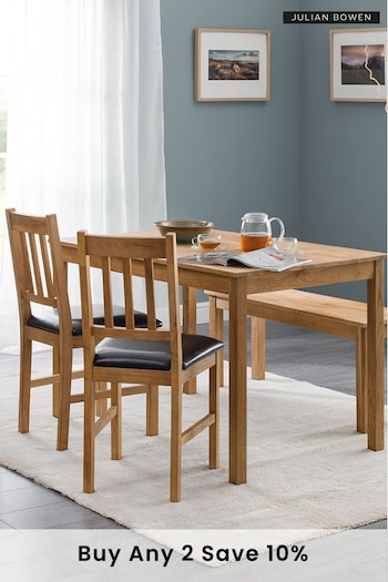 Julian Bowen Brown Coxmoor Solid Oak 4 Seater Dining Table And Chairs/Bench Set (C37388) | £450