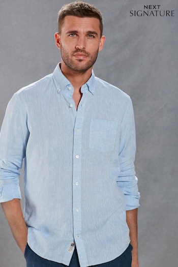 Blue Slim Fit Single Cuff Signature Baird McNutt Irish 100% Linen Trimmed Shirt (C37442) | £48