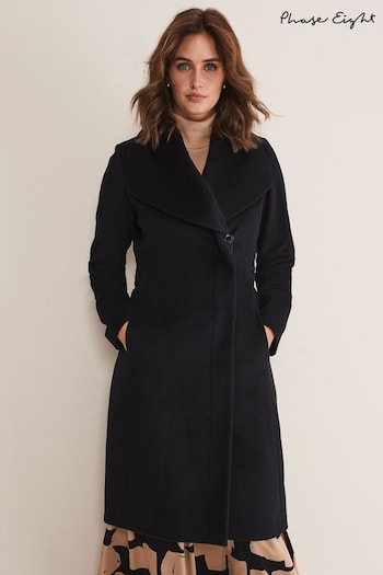 Phase Eight Nicci Belted Wool Black Coat (C37443) | £225