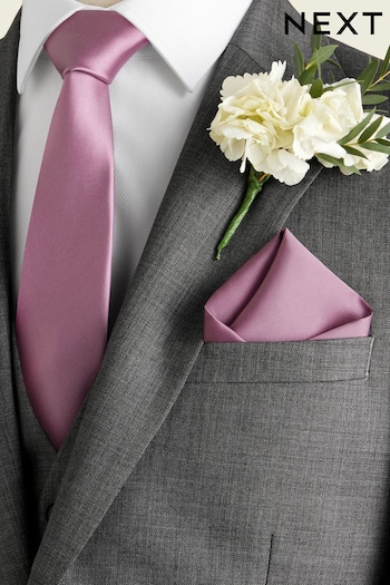 Dusky Pink Slim Silk Wedding Tie And Pocket Square Set (C37520) | £20