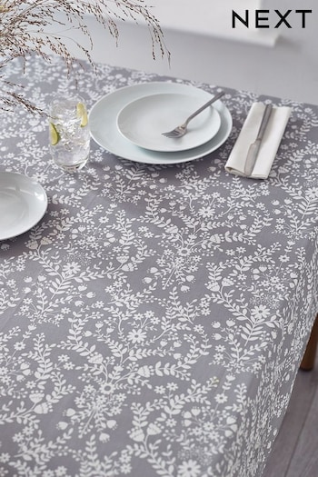 Grey Floral Wipe Clean Tablecloth (C37545) | £24 - £28